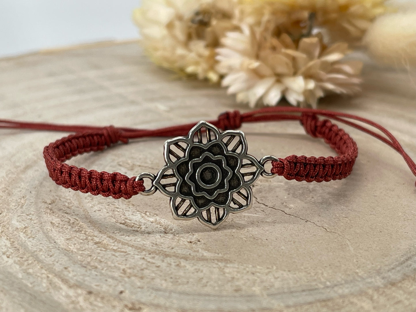 Freundschaftsarmband Makramee Schmuck Armband Blume silberfarben