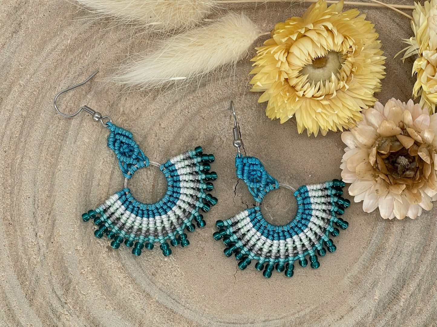 Einzigartiger Makramee Ohrhänger Ohrring Boho Hippie Schmuck blue Mexico (1 Paar)