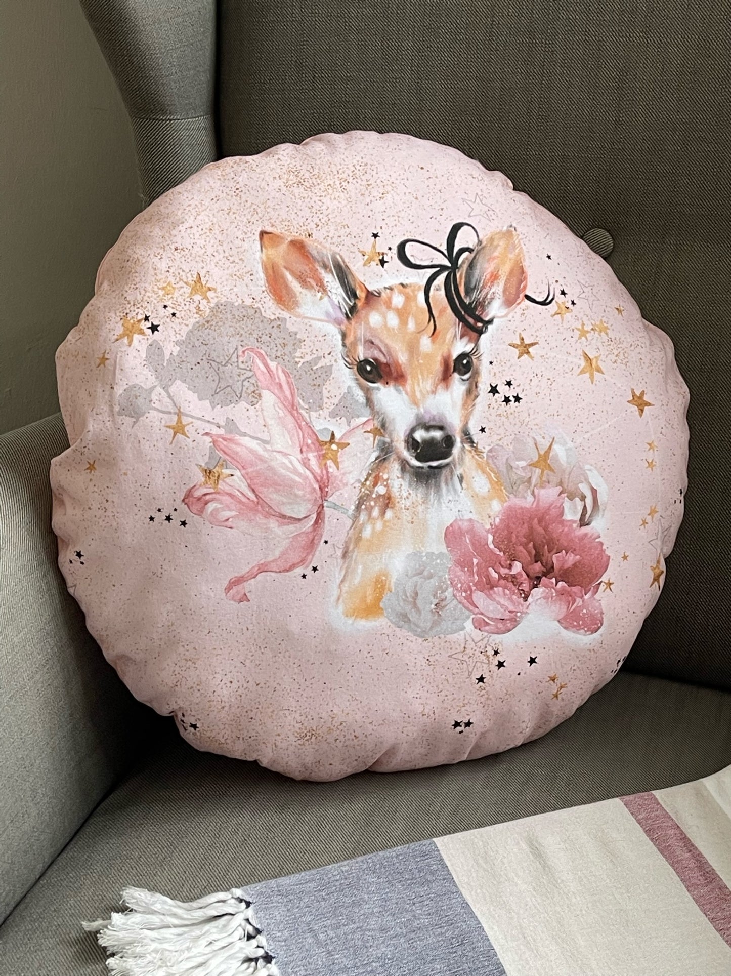 Handgemachtes weiches gemütliches Kissen Kuschelkissen Dekokissen Reisekissen kleines Rehkitz rosa