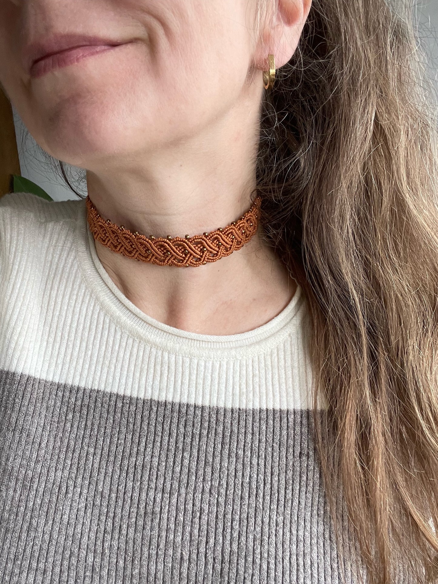 Makramee Schmuck Choker Halskette Orient rotbraun