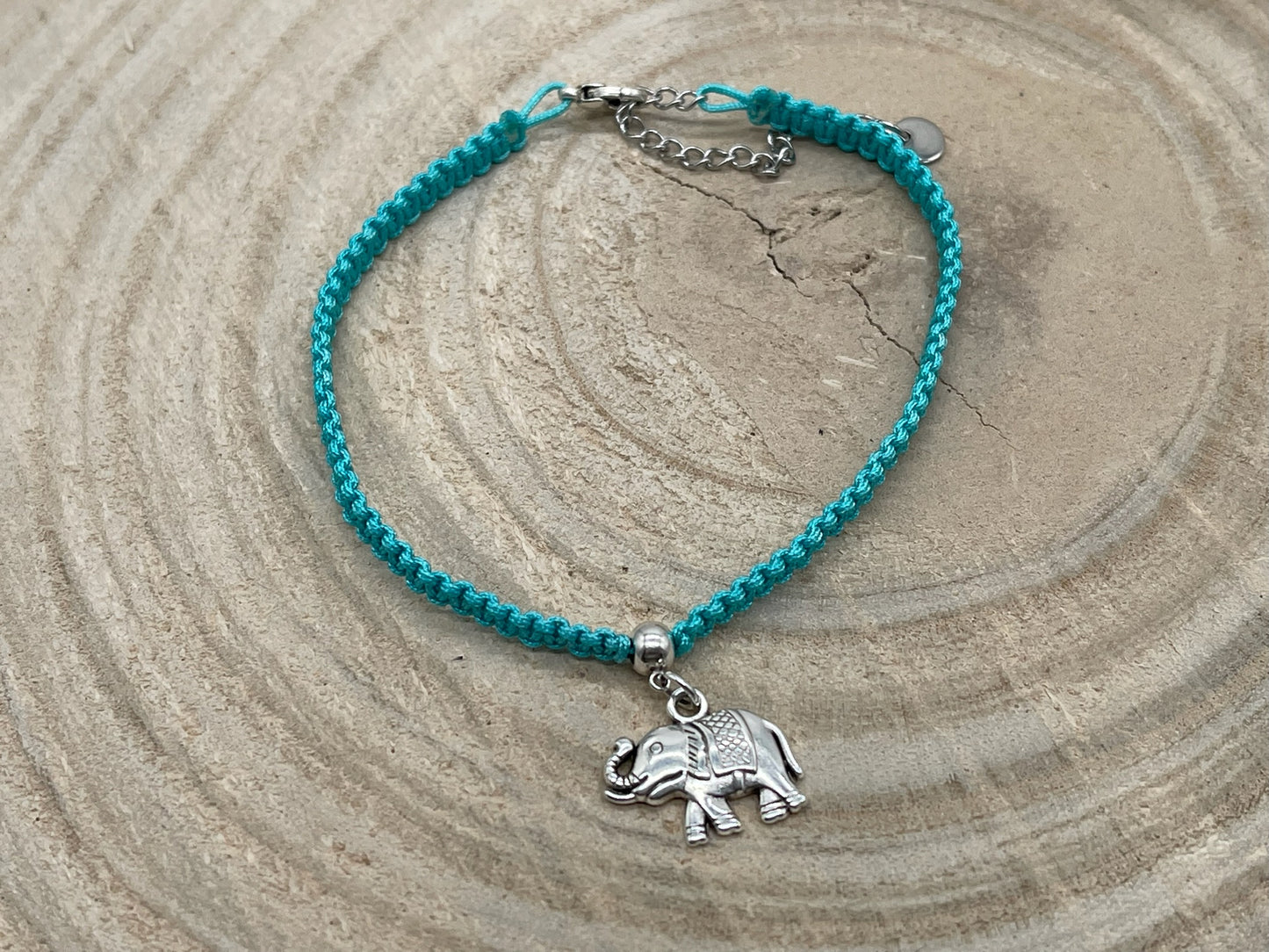 Makramee Schmuck Fusskettchen Fussbändchen "Elefant" Silberfarben