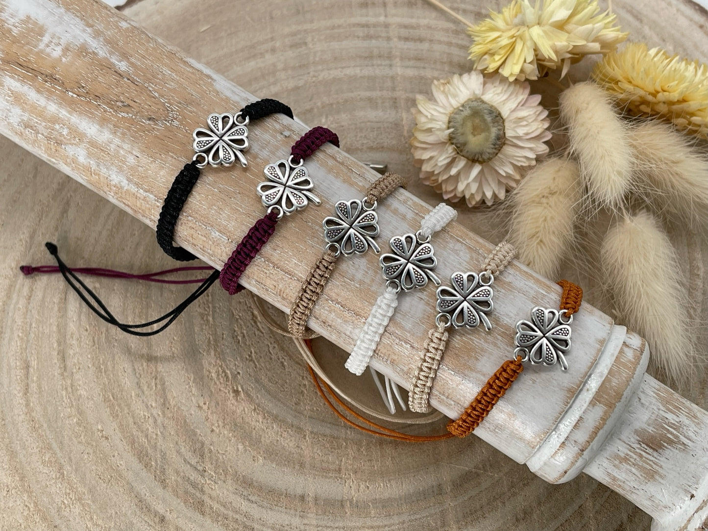 Freundschaftsarmband Makramee Schmuck Armband Kleeblatt II silberfarben