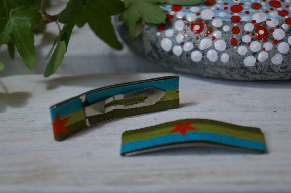 Baby Haarspangen Haarclips Sternenbanner grün (1 Paar)