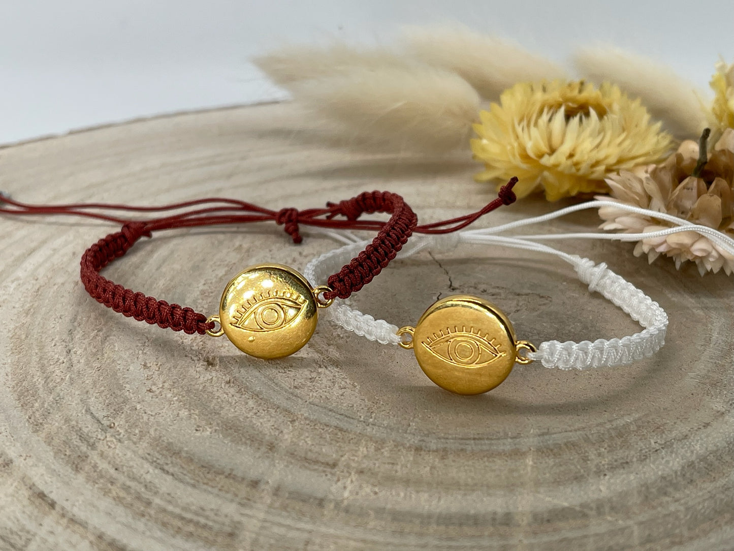 Freundschaftsarmband Makramee Armband Schmuck Auge goldfarben