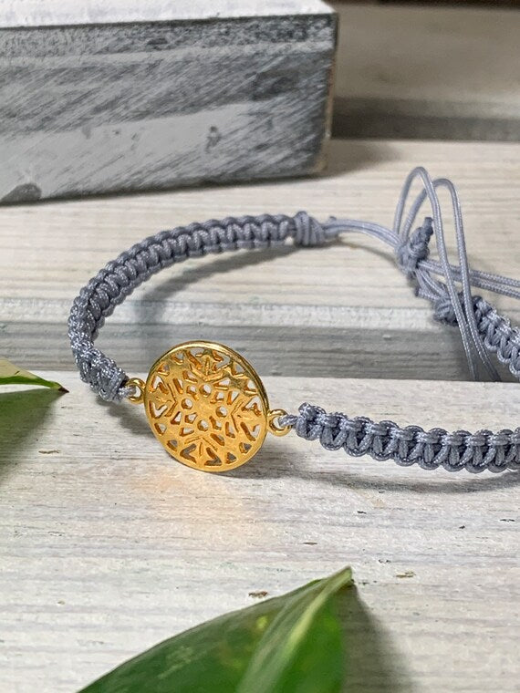 Freundschaftsarmband Makramee Schmuck Armband Schneeflocke goldfarben