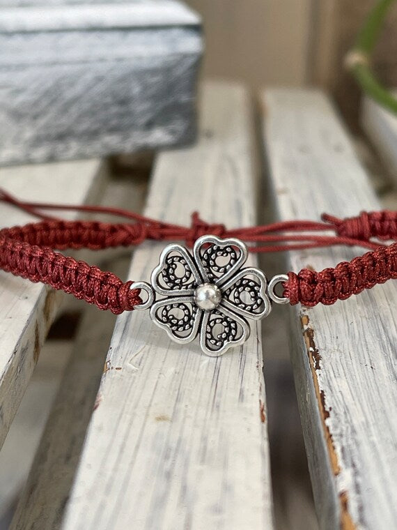 Freundschaftsarmband Makramee Schmuck Armband Herz-Blume silberfarben