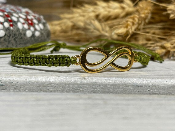 Freundschaftsarmband Makramee Schmuck Armband unendlich gross goldfarben