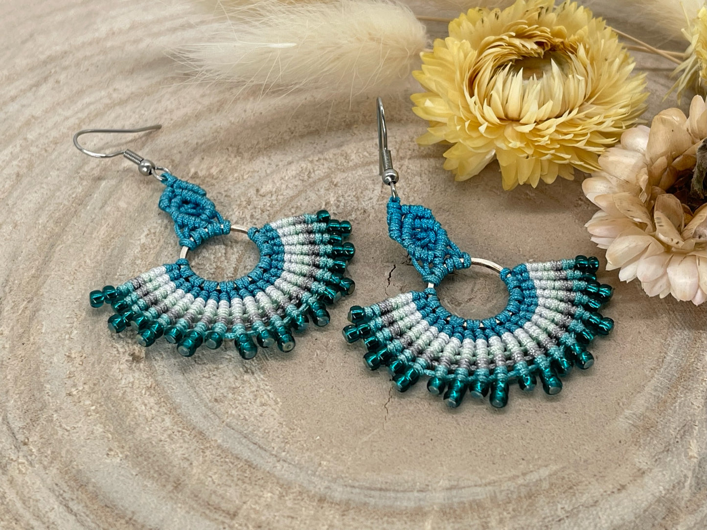 Einzigartiger Makramee Ohrhänger Ohrring Boho Hippie Schmuck blue Mexico (1 Paar)