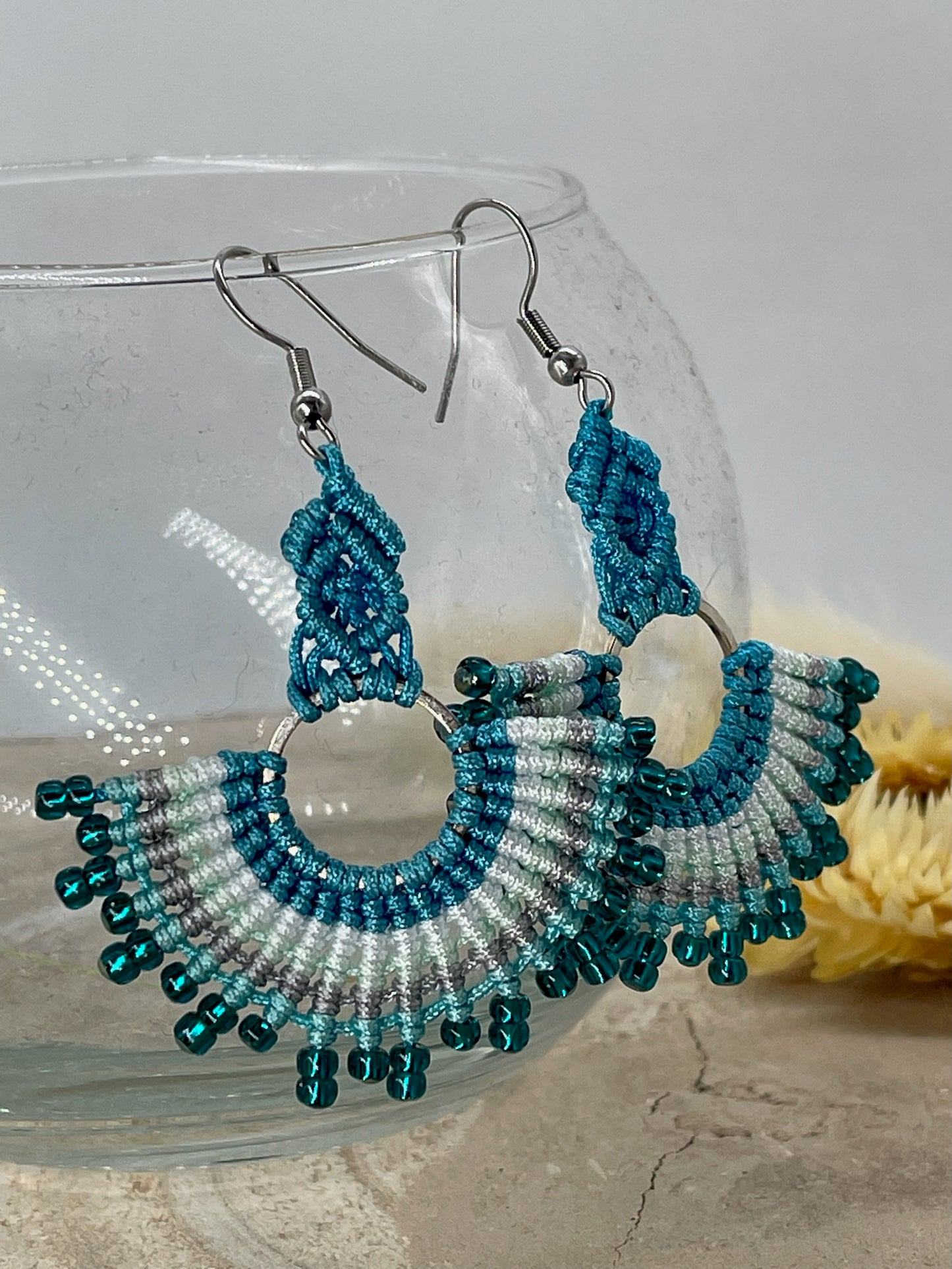 Einzigartiger Makramee Ohrhänger Ohrring Boho Hippie Schmuck blue Mexico (1 Paar)