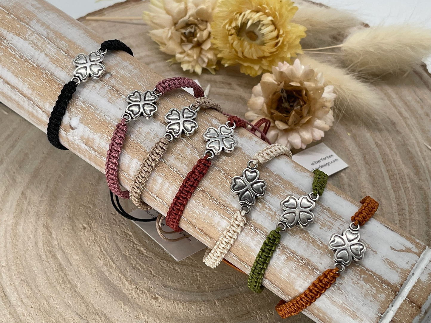 Freundschaftsarmband Makramee Schmuck Armband Kleeblatt silberfarben