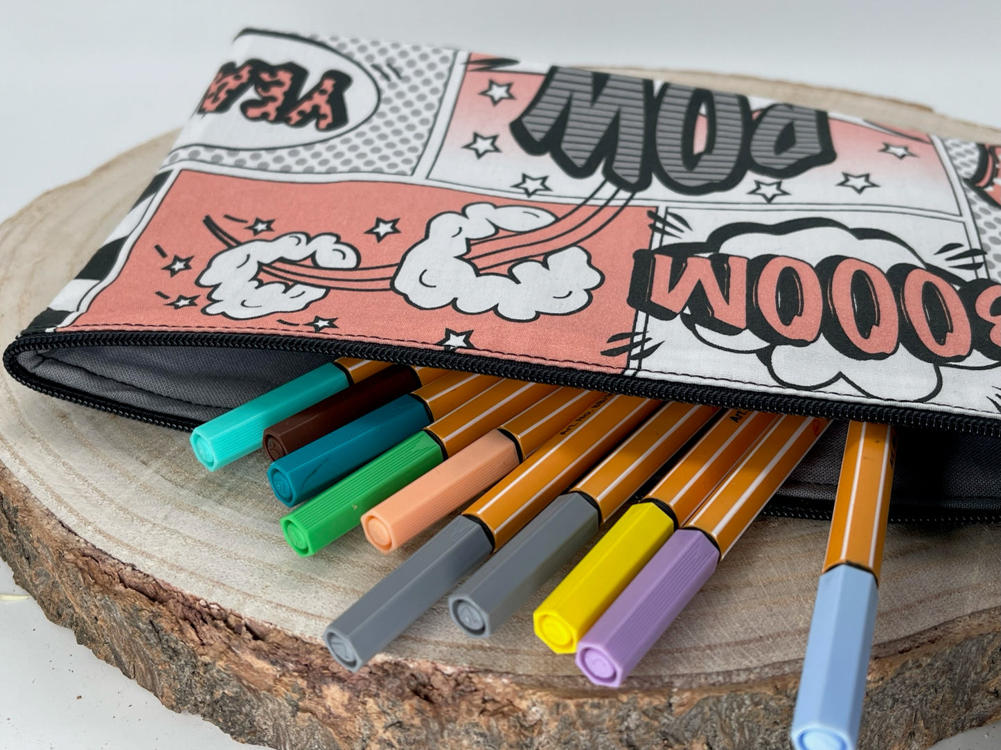 Stylische Federtasche Stifttasche Mäppchen Kosmetik kleine Tasche Comic rose