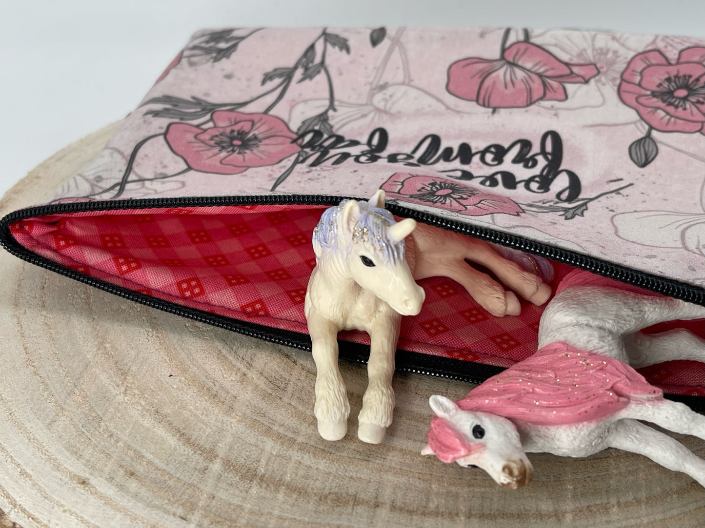 Stylische Federtasche Stifttasche Mäppchen Kosmetik kleine Tasche love you from far rosa