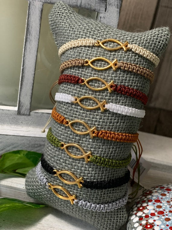 Freundschaftsarmband Makramee Schmuck Armband Fisch Symbole goldfarben