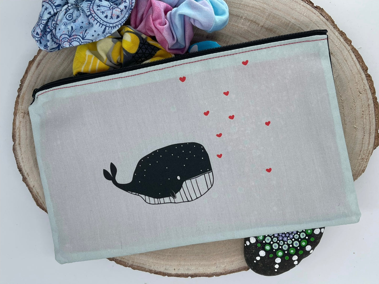 Stylische Federtasche Stifttasche Mäppchen Kosmetik kleine Tasche kleiner Wal grau /schwarz