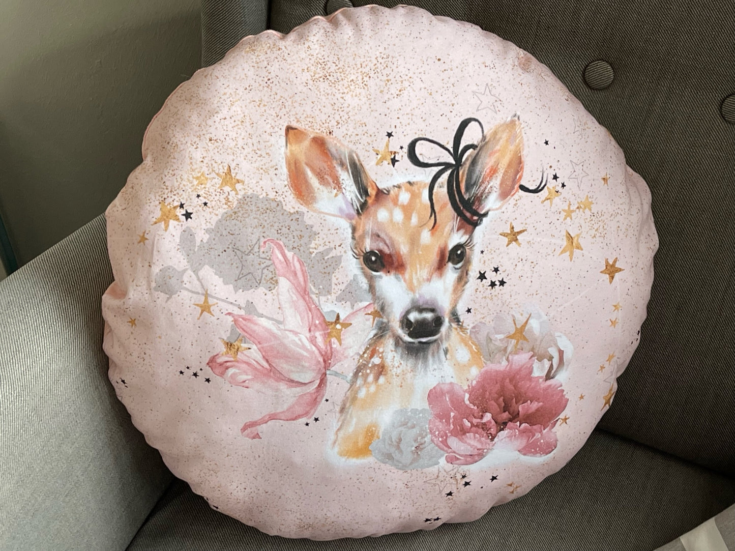 Handgemachtes weiches gemütliches Kissen Kuschelkissen Dekokissen Reisekissen kleines Rehkitz rosa