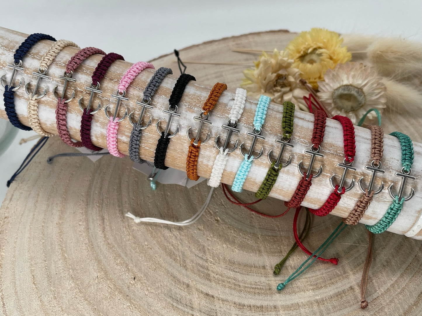 Freundschaftsarmband Makramee Armband kleine Anker silberfarbenen Edelstahl