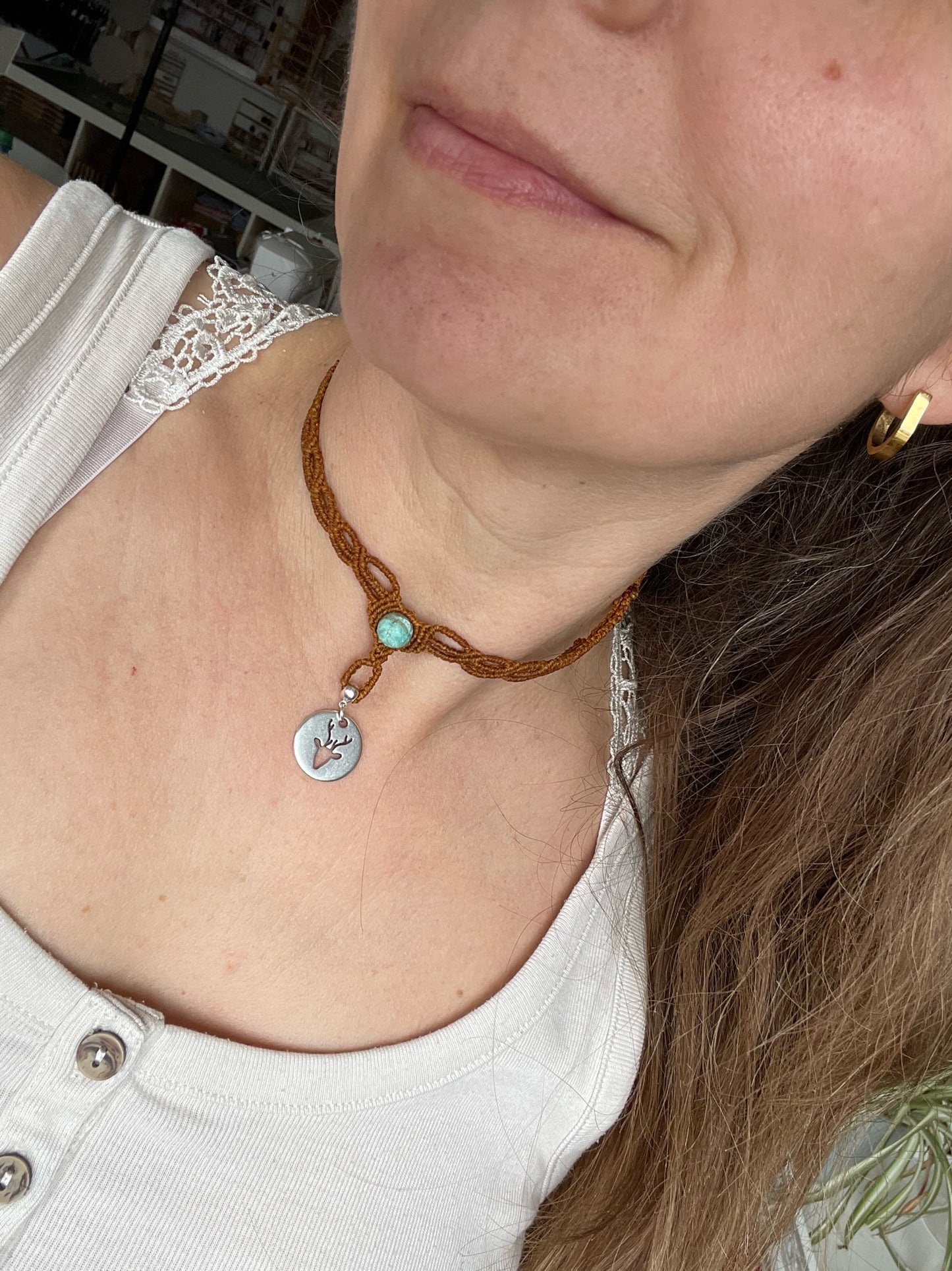 Makramee Schmuck Choker Halskette DQ-Edelstahl Anhänger Auf der Wiesn