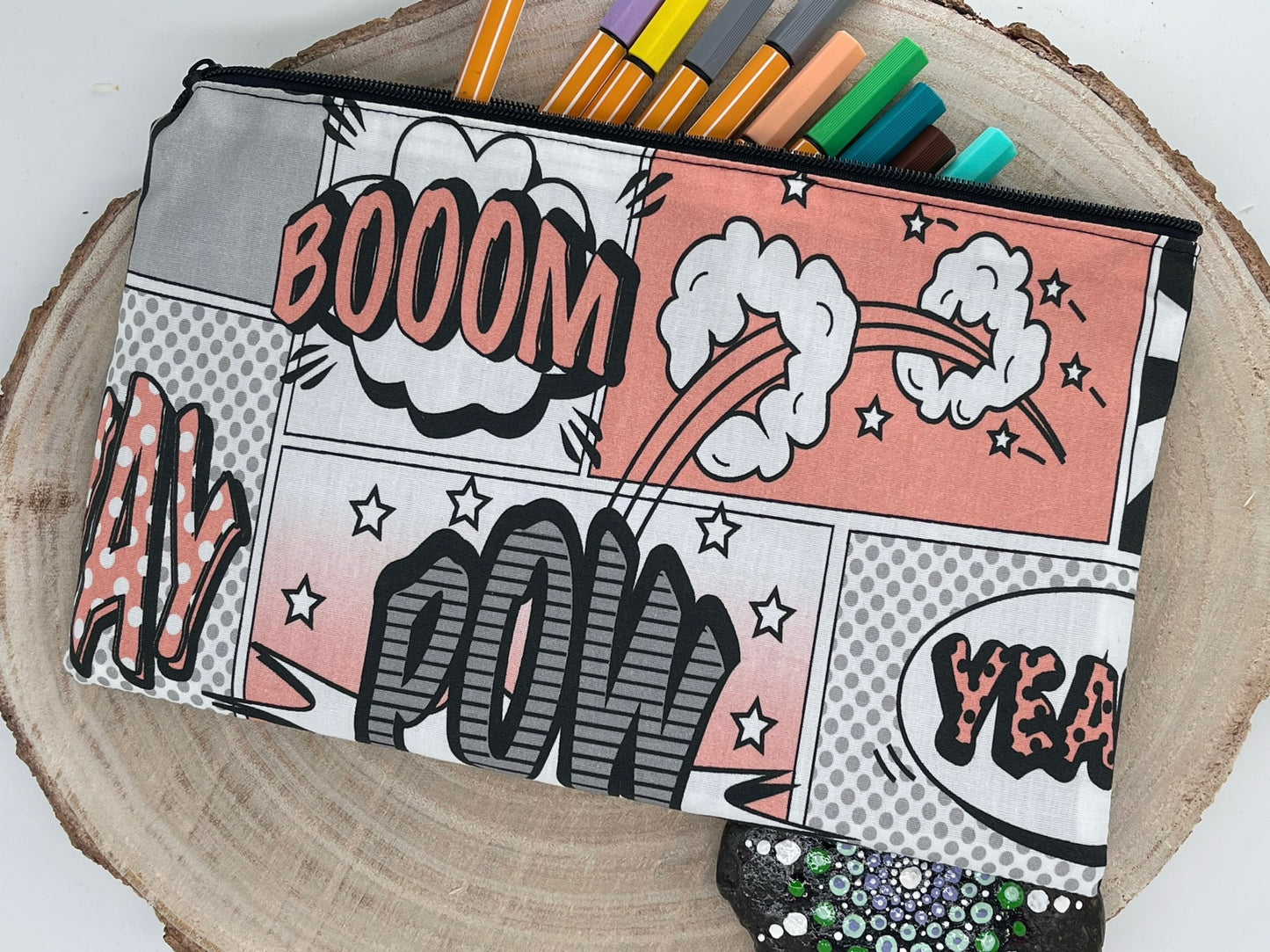 Stylische Federtasche Stifttasche Mäppchen Kosmetik kleine Tasche Comic rose