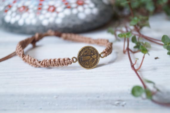 Freundschaftsarmband Makramee Schmuck Armband Münze antik goldfarben