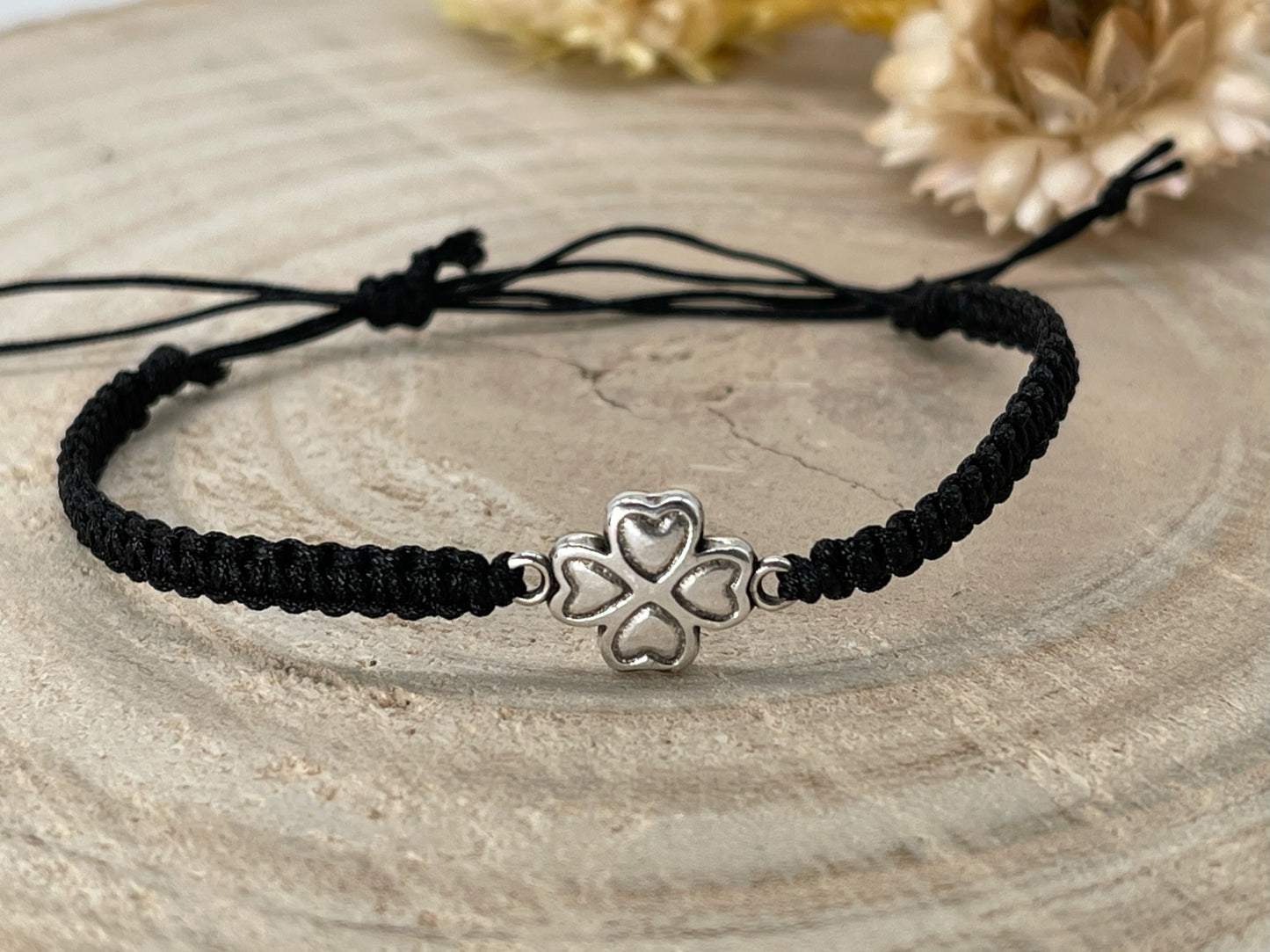 Freundschaftsarmband Makramee Schmuck Armband Kleeblatt silberfarben
