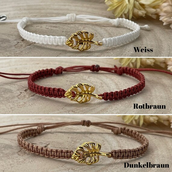 Freundschaftsarmband Makramee Schmuck Armband Edelstahl Kleines Monster Blatt