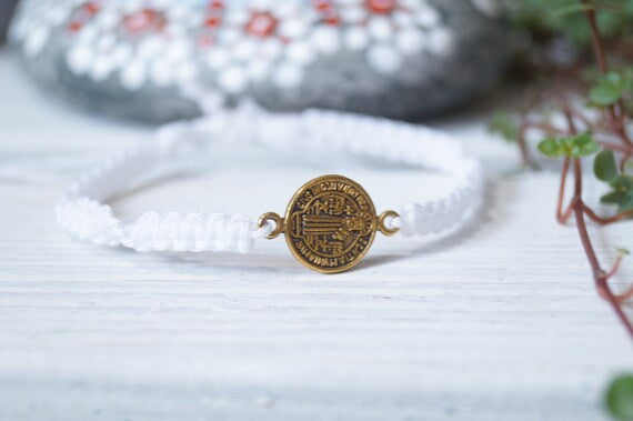 Freundschaftsarmband Makramee Armband Münze Edelstahl antik vergoldet