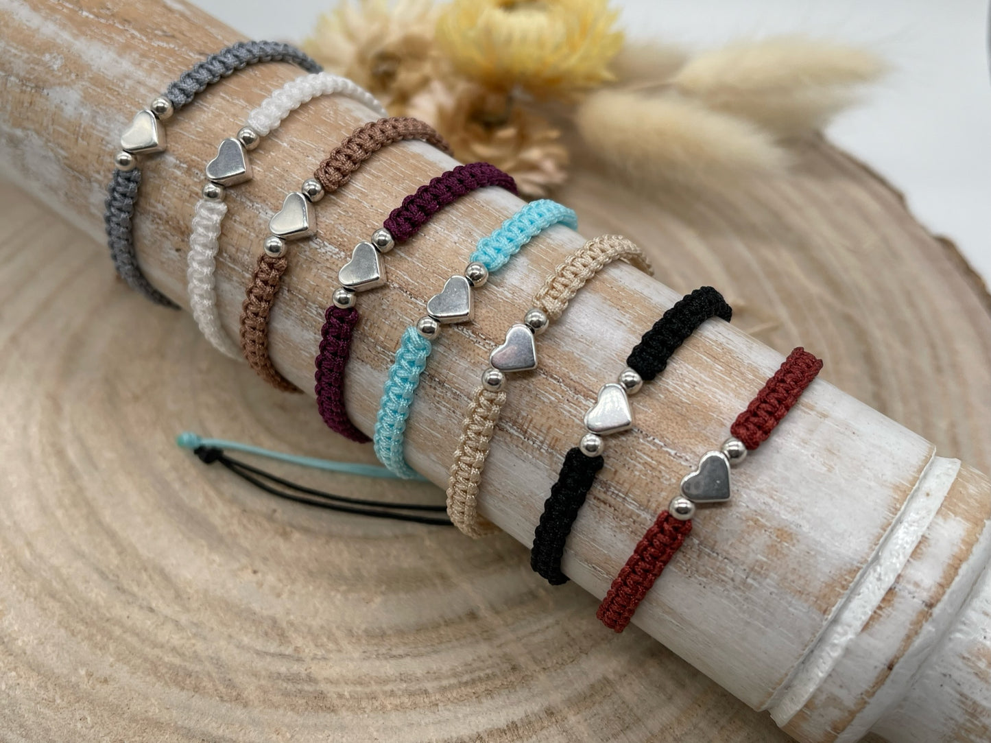 Freundschaftsarmband Makramee Schmuck Armband Herz II silberfarben
