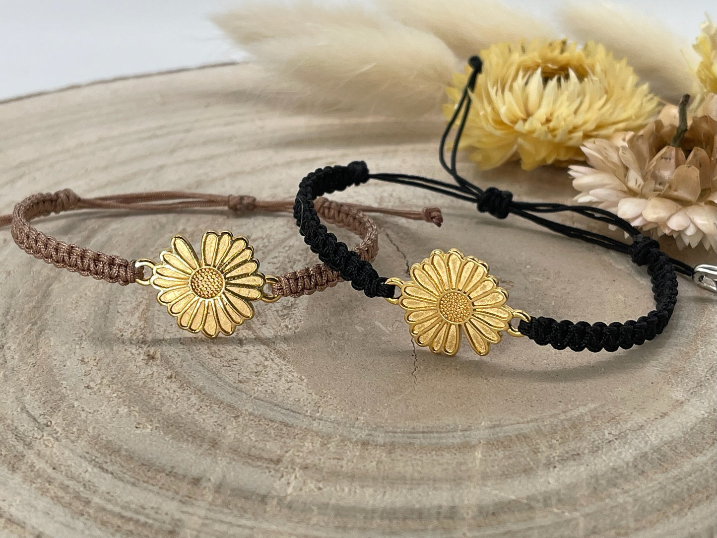 Freundschaftsarmband Makramee Armband Schmuck Gänseblümche II goldfarben