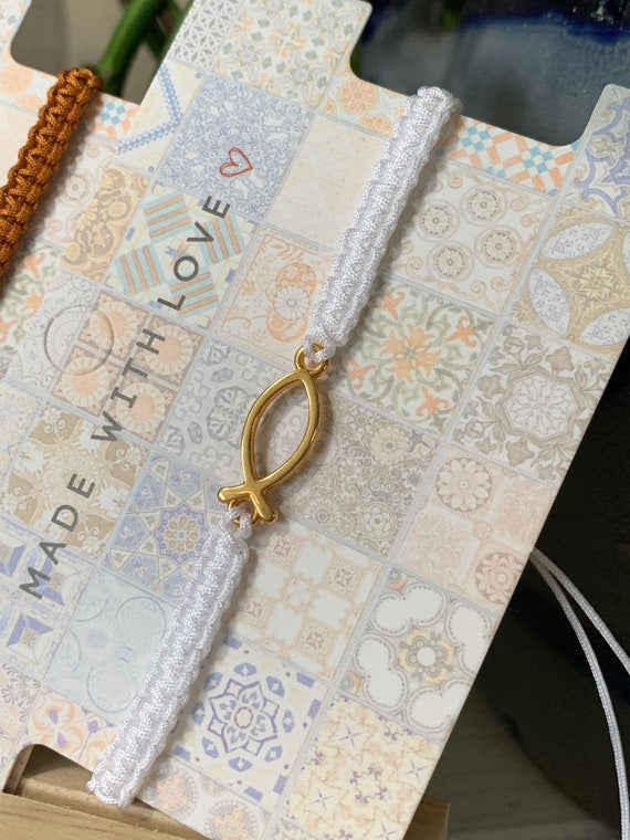 Freundschaftsarmband Makramee Schmuck Armband Fisch Symbole goldfarben