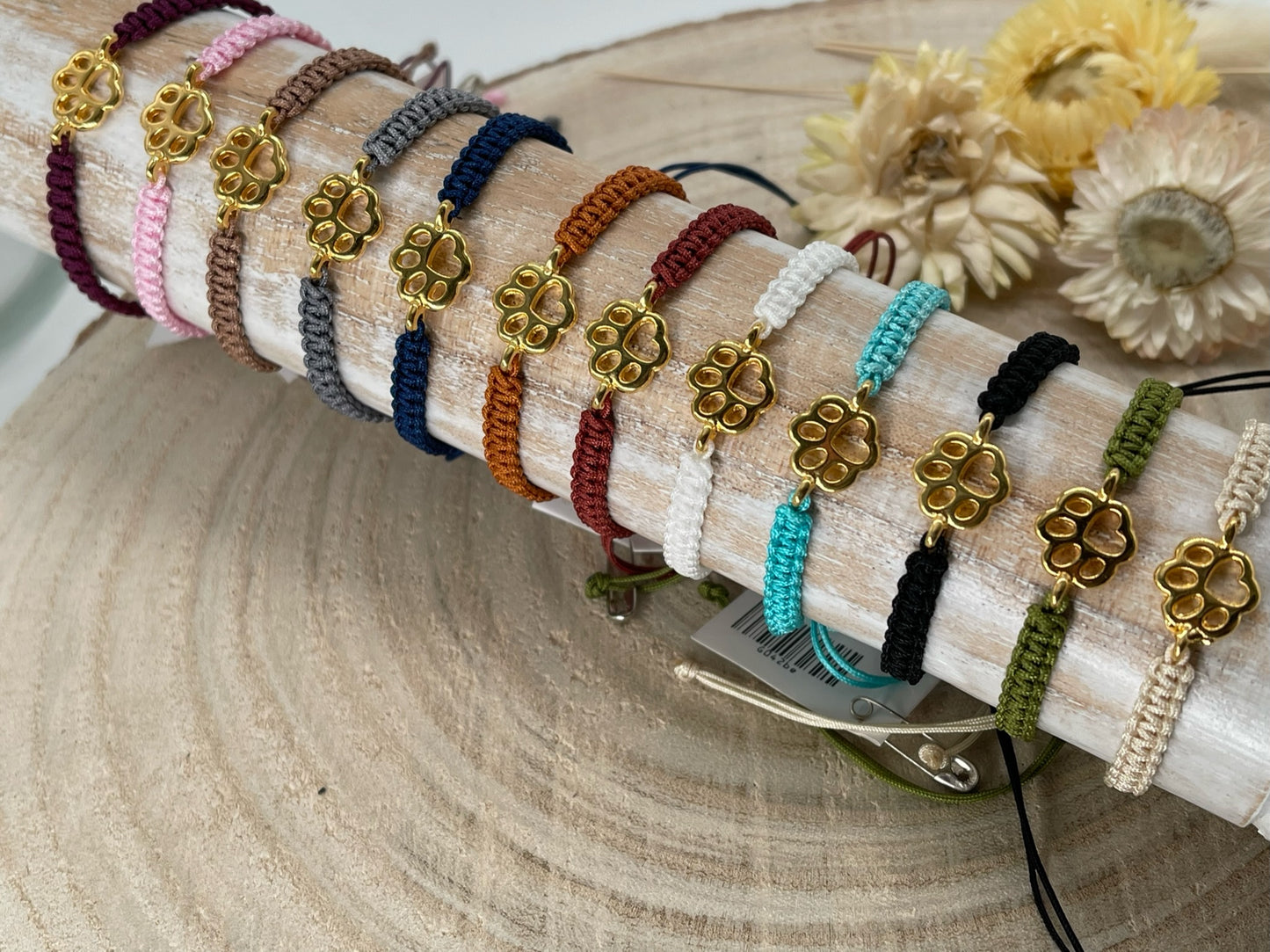 Makrameearmband Freundschaftsarmband Schmuck Armband mit goldfarbenes Edelstahl Element Tier Pfote