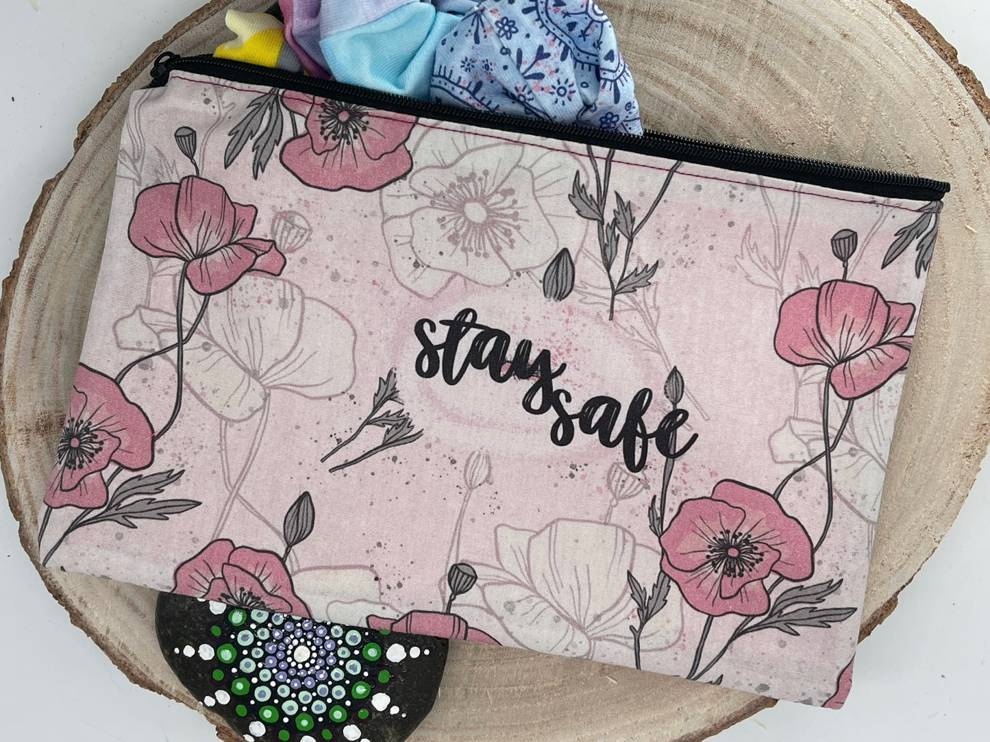 Stylische Federtasche Stifttasche Mäppchen Kosmetik kleine Tasche stay safe rosa