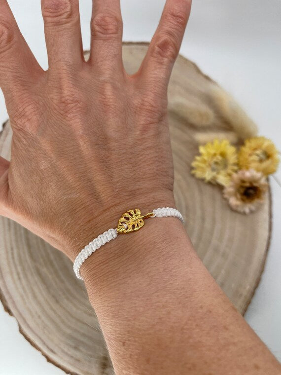 Freundschaftsarmband Makramee Schmuck Armband Edelstahl Kleines Monster Blatt