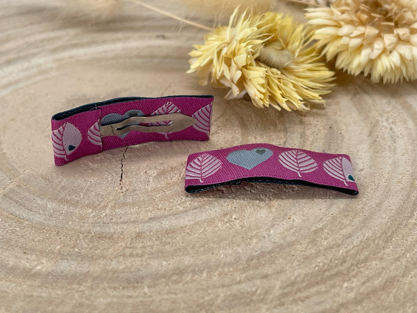 Haarspangen Haarclips Blätter & Herz lila (1 Paar)