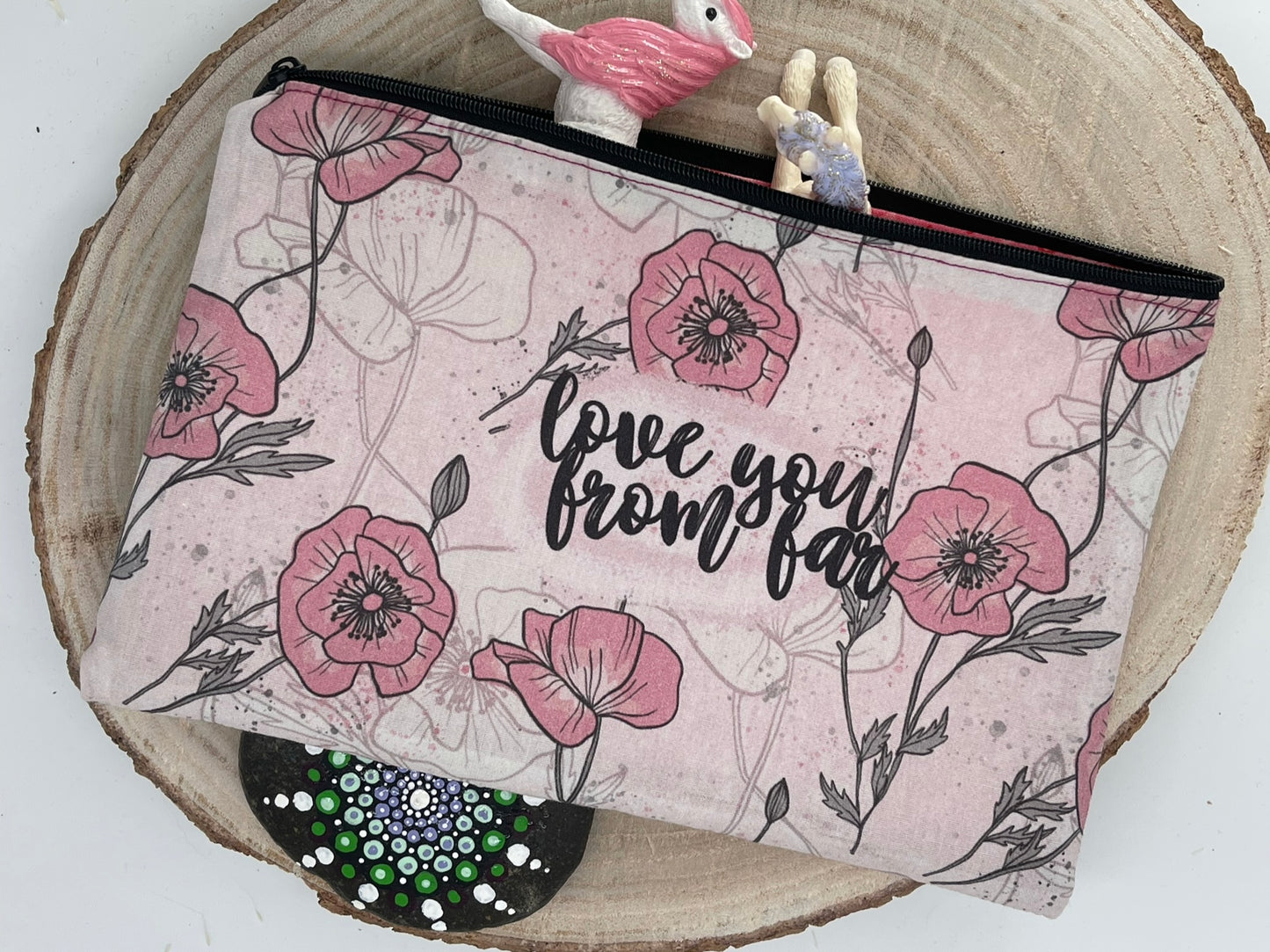 Stylische Federtasche Stifttasche Mäppchen Kosmetik kleine Tasche love you from far rosa