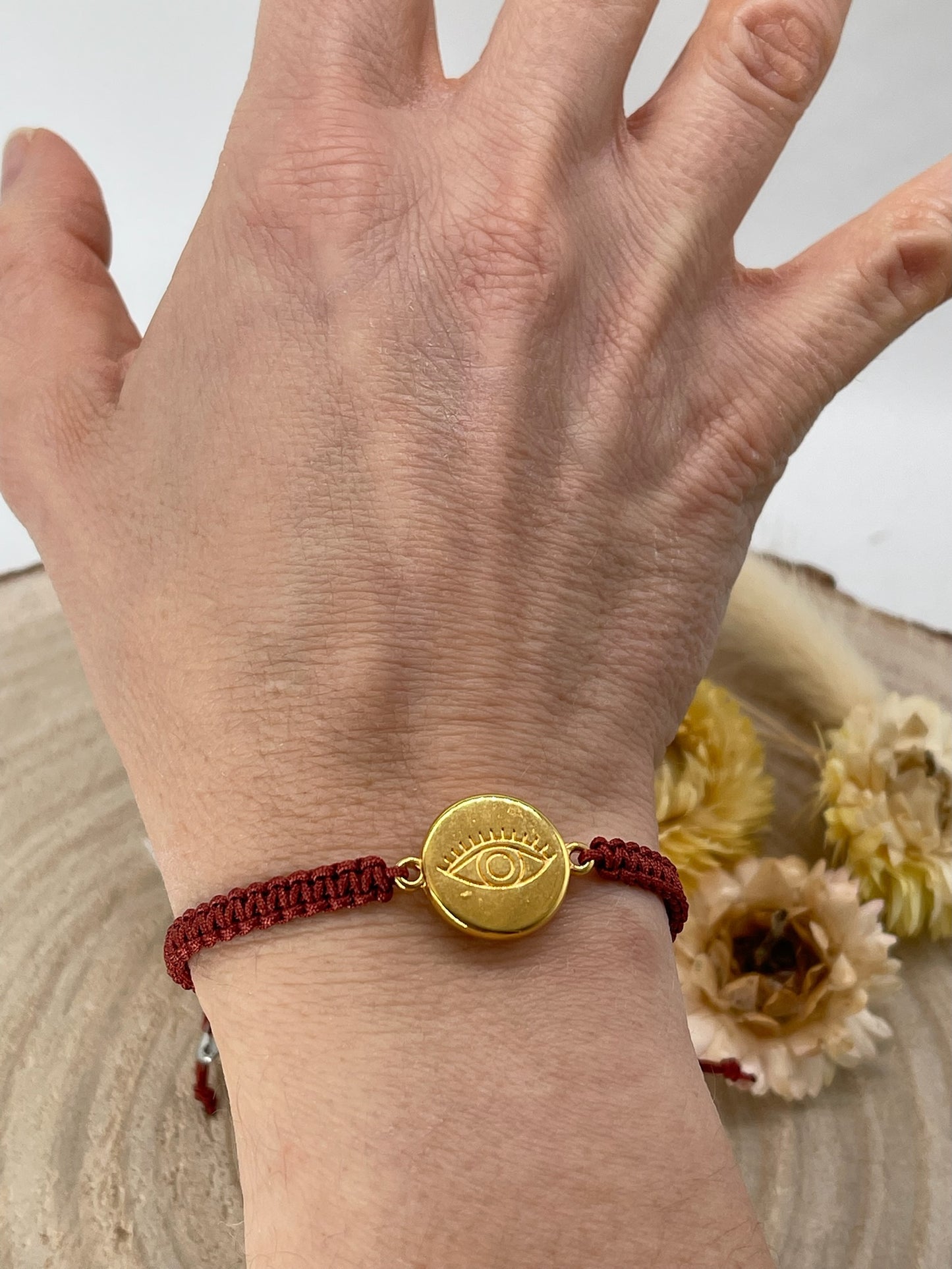 Freundschaftsarmband Makramee Armband Schmuck Auge goldfarben