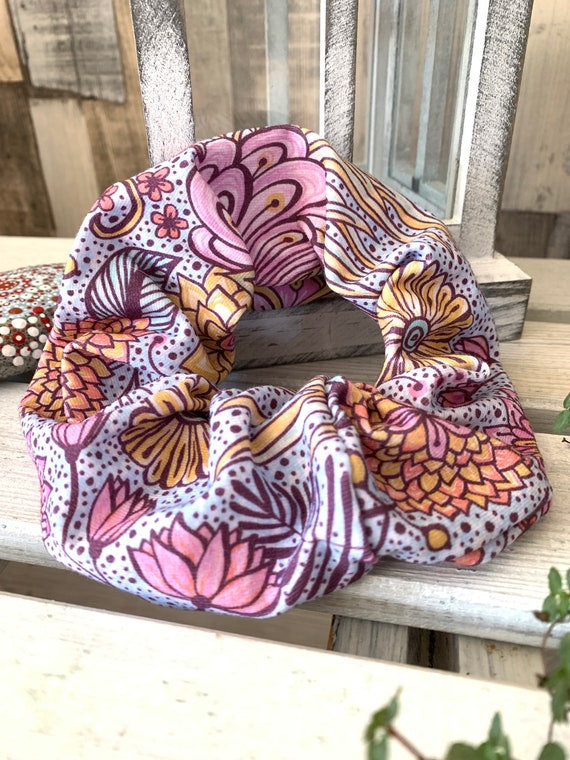 Jersey Scrunchie Haargummi Wunderblumen rosa blau