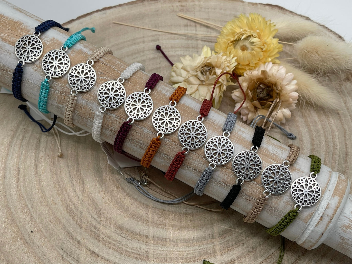 Freundschaftsarmband Makramee Armband Mandala silberfarbenen Edelstahl