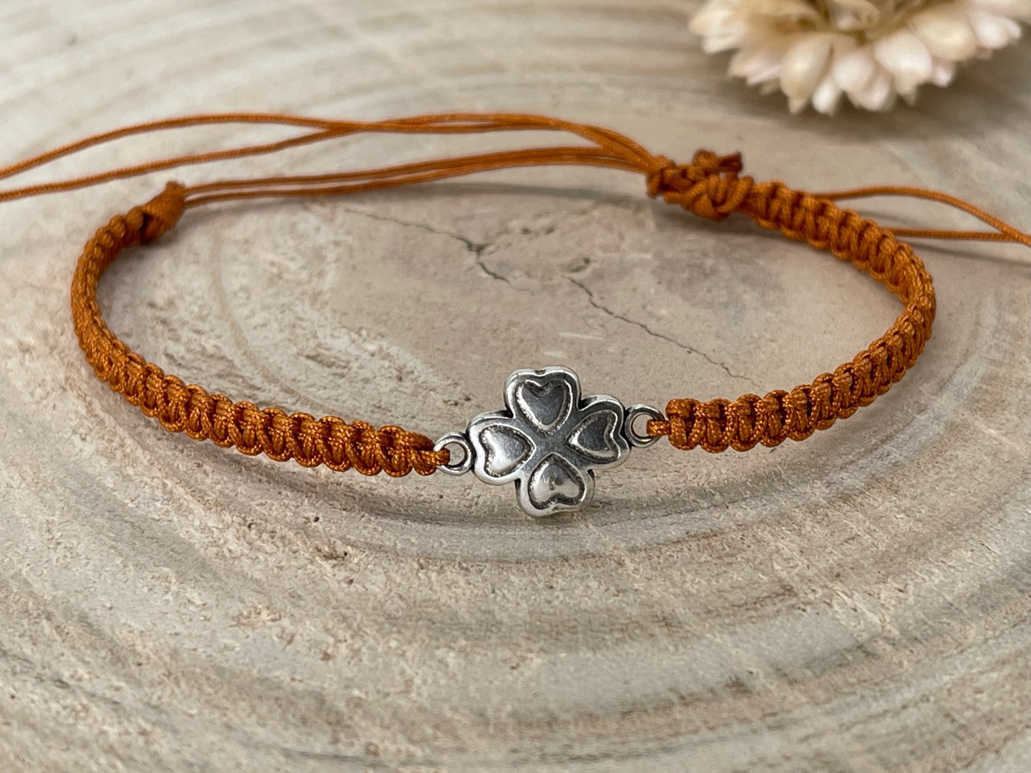 Freundschaftsarmband Makramee Schmuck Armband Kleeblatt silberfarben