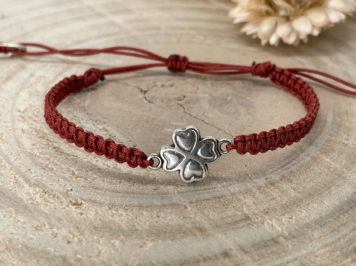 Freundschaftsarmband Makramee Schmuck Armband Kleeblatt silberfarben