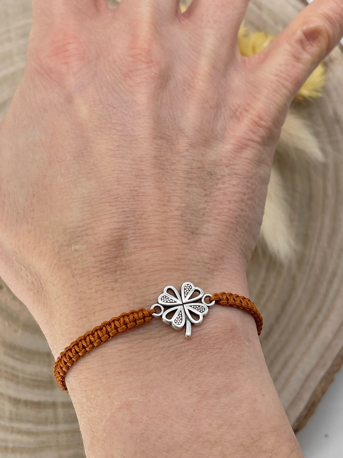 Freundschaftsarmband Makramee Schmuck Armband Kleeblatt II silberfarben