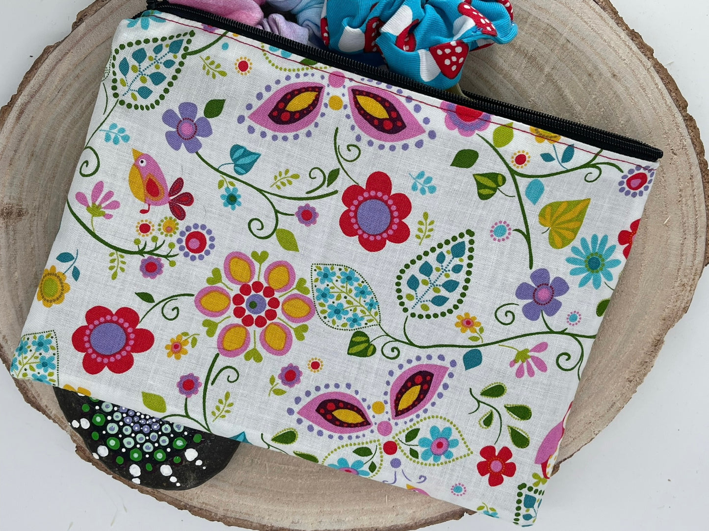 Stylische Federtasche Stifttasche Mäppchen Kosmetik kleine Tasche Vogel & Blumen