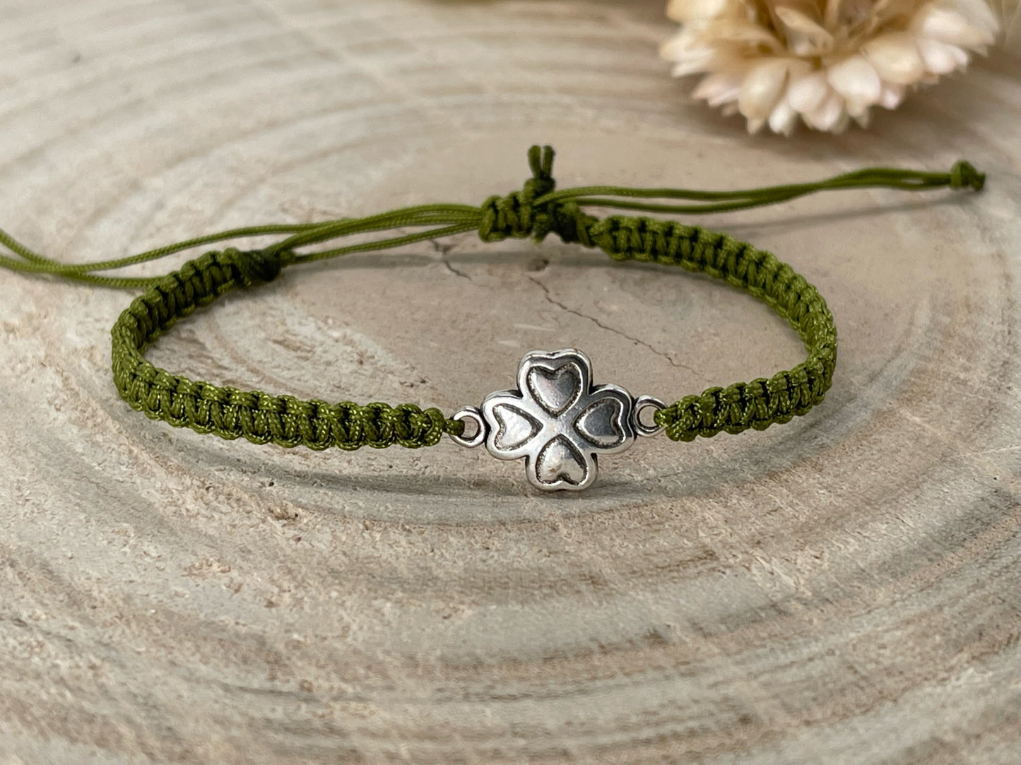Freundschaftsarmband Makramee Schmuck Armband Kleeblatt silberfarben