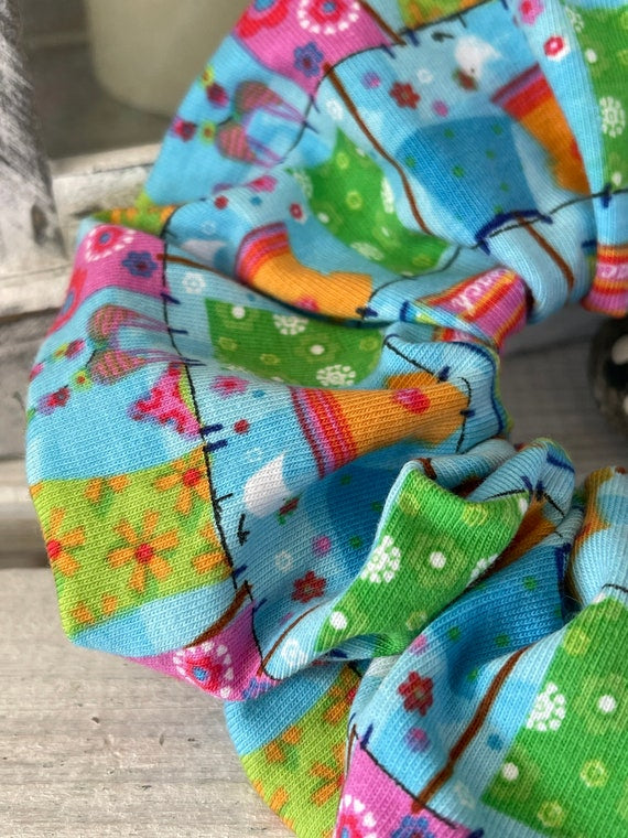 Scrunchie Haargummi bunte Wäscheleine blau