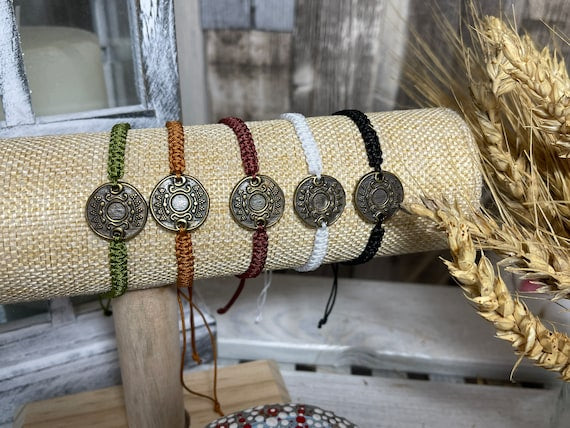 Freundschaftsarmband Makramee Schmuck Armband Münze antik goldfarben
