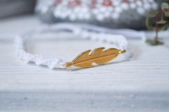 Freundschaftsarmband Makramee Armband Schmuck Feder II goldfarben