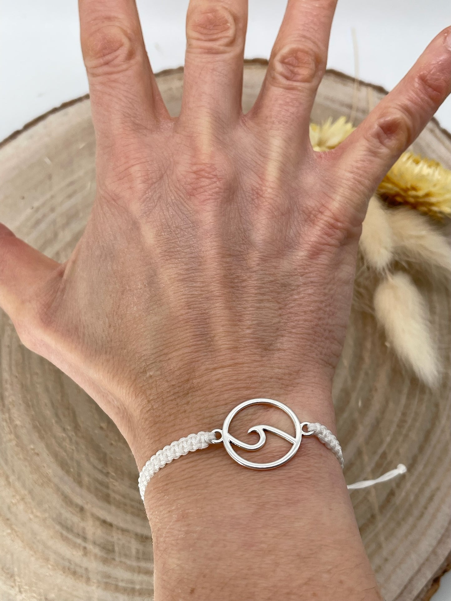 Makrameearmband Freundschaftsarmband Schmuck Armband mit silberfarbenes Edelstahl Welle II