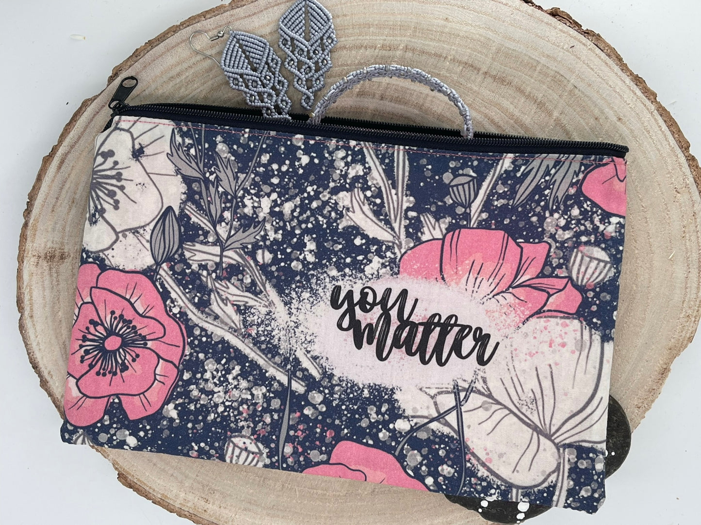 Stylische Federtasche Stifttasche Mäppchen Kosmetik kleine Tasche you matter blau mit Blumen
