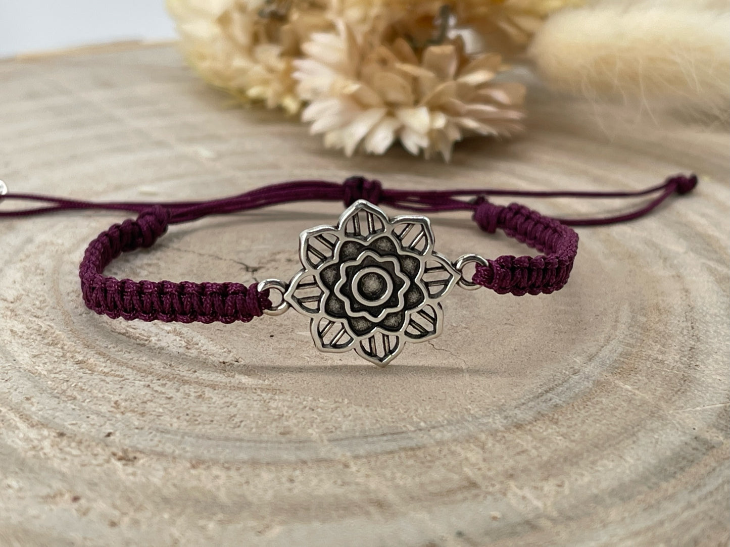 Freundschaftsarmband Makramee Schmuck Armband Blume silberfarben