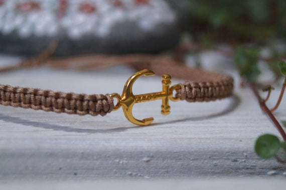 Freundschaftsarmband Makramee Schmuck Armband Anker goldfarben