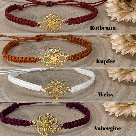 Freundschaftsarmband Makramee Schmuck Armband Blumen Mosaik goldfarben